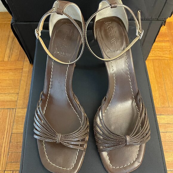 J. Crew Brown Leather Strappy Sandal Heels- Size 8 - Picture 3 of 8